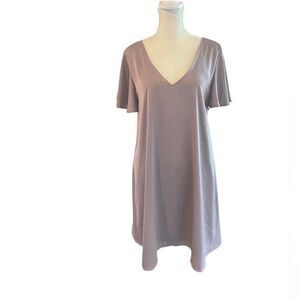 Caramels flowy dress with flutter sleeves, deep V neck  Like new!